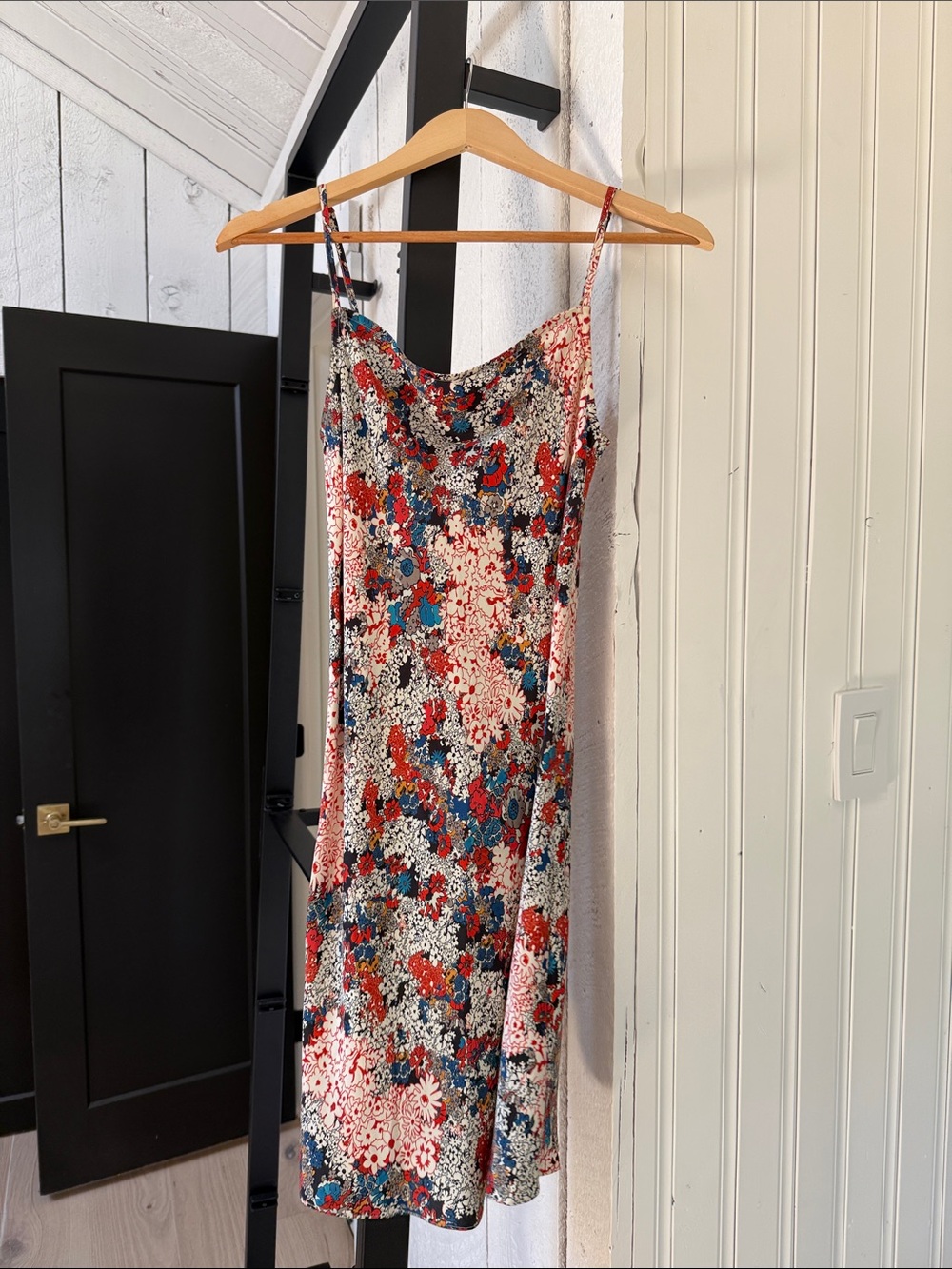 Silk Laundry Floral Slip Dress in Red, Blue & Cream